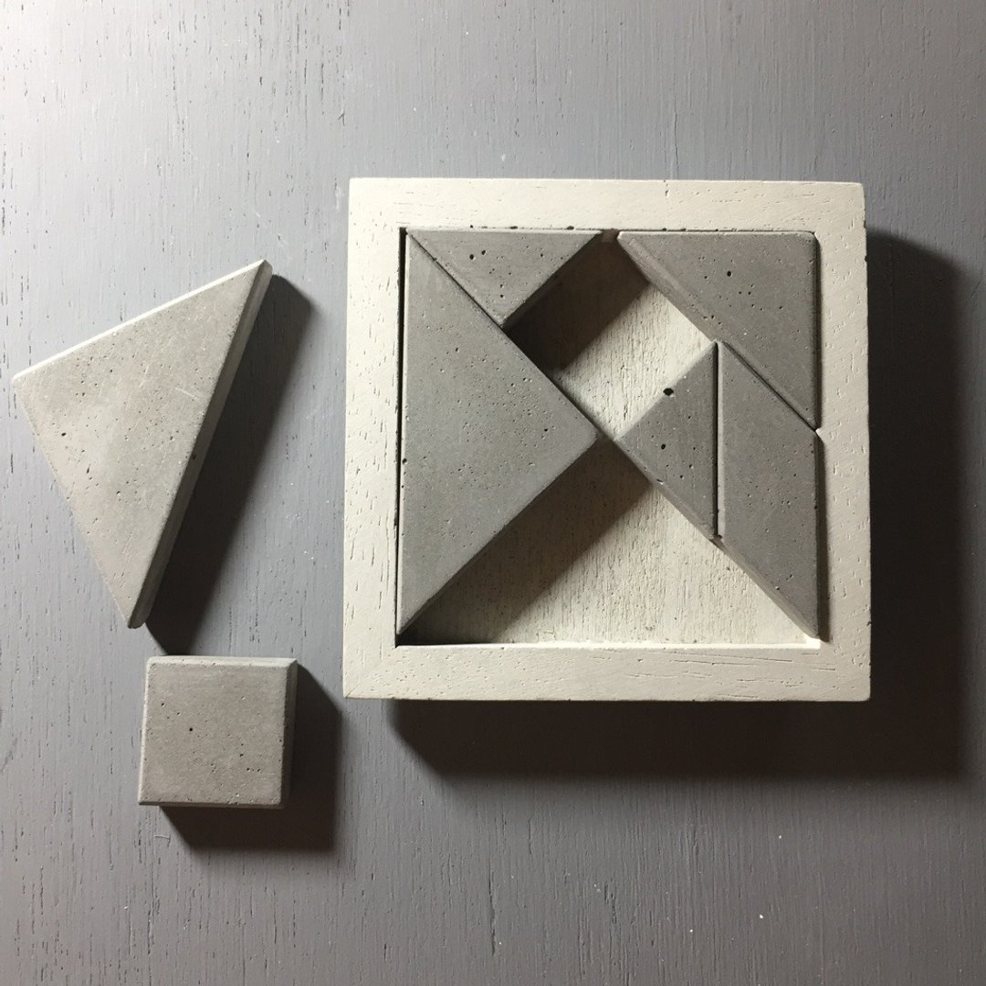清水模作品 - 水泥七巧板, 浅灰色及深灰色的结合 - 摆饰 - 水泥 灰色