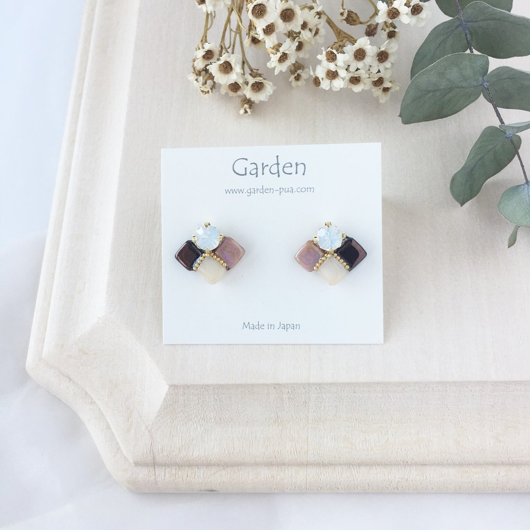 tile earrings pink chocolate - 耳环/耳夹 - 玻璃 粉红色
