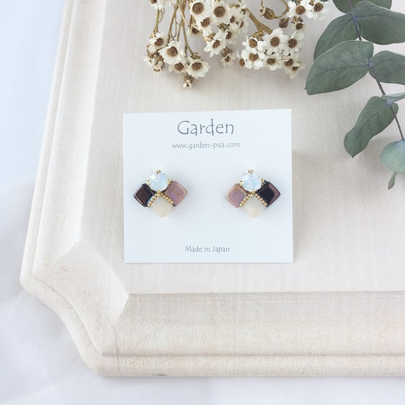 tile earrings pink chocolate - 耳环/耳夹 - 玻璃 粉红色