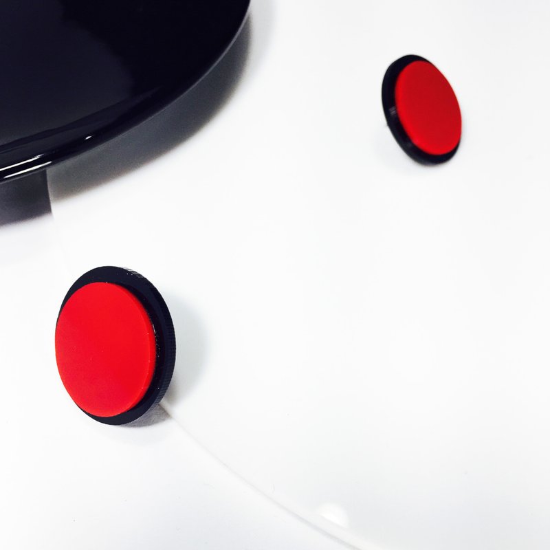 60复古圆形波丽耳环 - 耳环/耳夹 - 压克力 红色