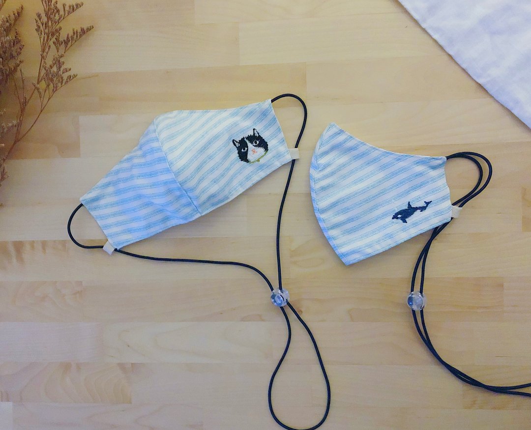 3d MASK:Cat/Whale-Embroidery~adjustable string - 口罩 - 其他材质 蓝色