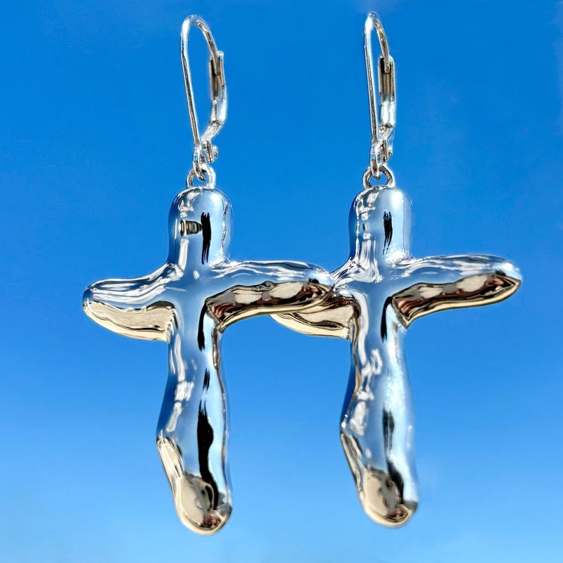 Richie十字耳环 – 纯银 - 耳环/耳夹 - 纯银 银色