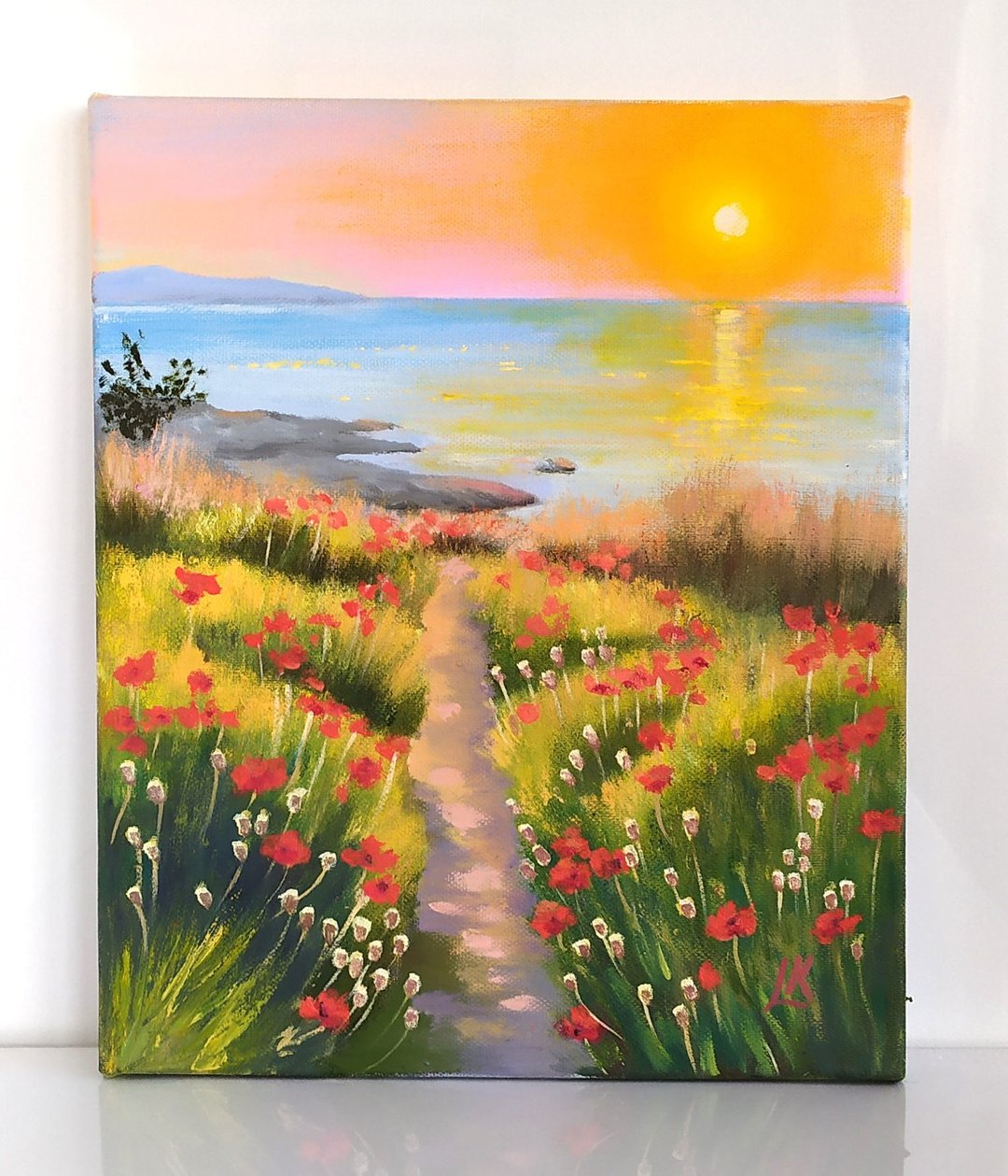海景油画 画布罂粟花田 壁饰 日落艺术 花卉 - 墙贴/壁贴 - 棉．麻 多色