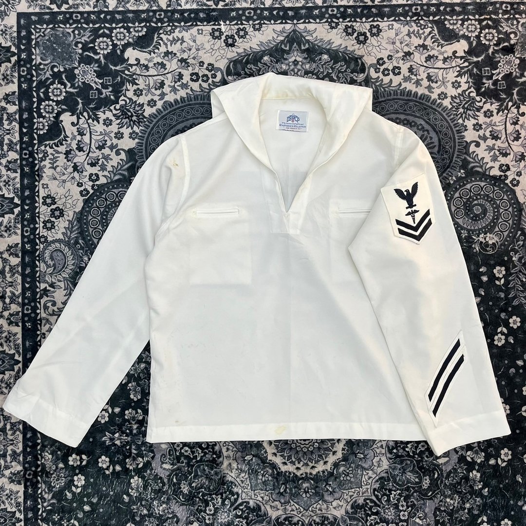 美国海军 公发 水手 水兵服 古着 夏季白色 USN 布章 二手 - 男装衬衫 - 棉 白色