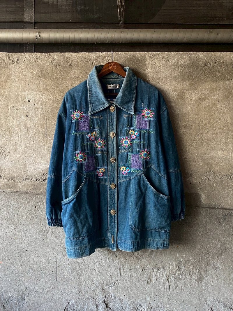 --两光师选物--花花刺绣牛仔外套 - 男装外套 - 其他材质 蓝色