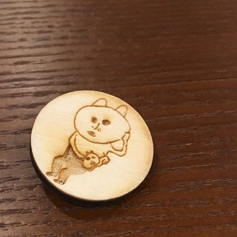 Cat in love brooch - 胸针 - 木头 咖啡色