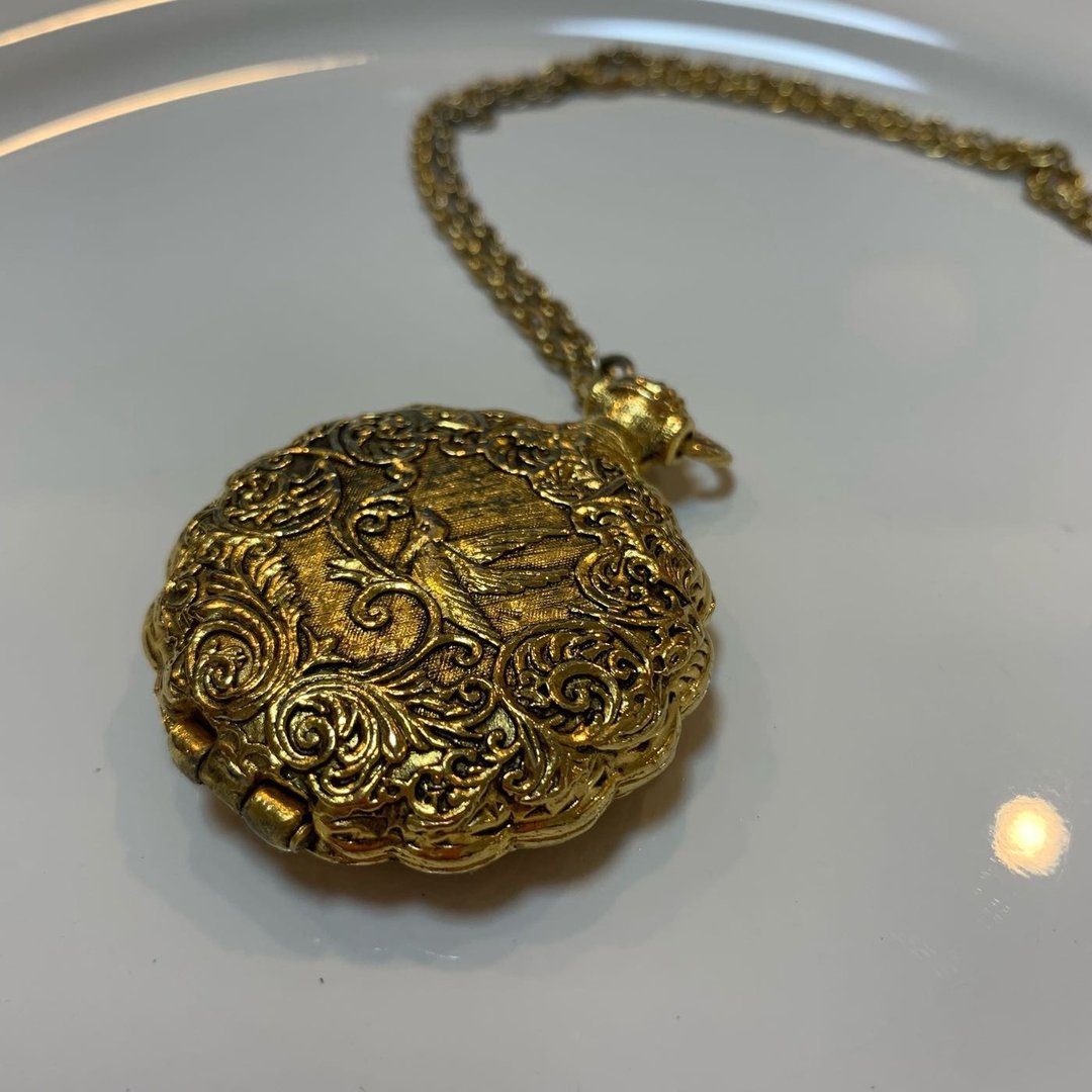 Vintage MAX FACTOR金色花鸟浮雕复古粉饼盒 - 其他 - 其他金属 