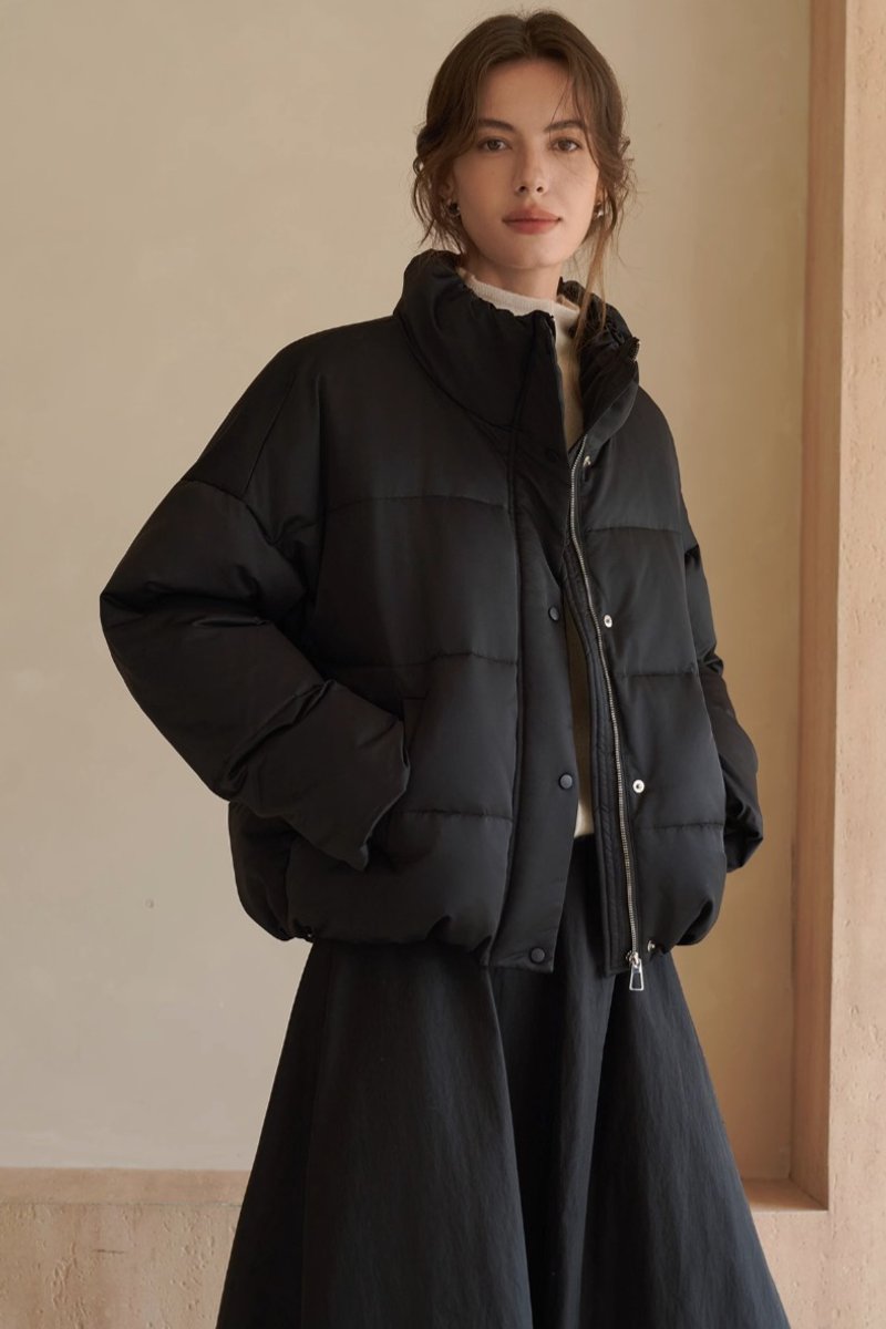 法式极简 微光泽感温暖羽绒服 - 女装上衣 - 其他材质 黑色