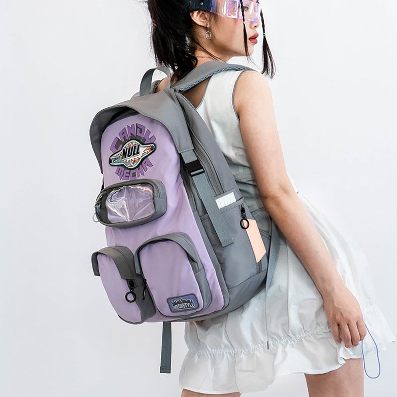 nullbag原创日系小众设计糖果色背包撞色电脑双肩后背包甜酷少女 - 后背包/双肩包 - 尼龙 