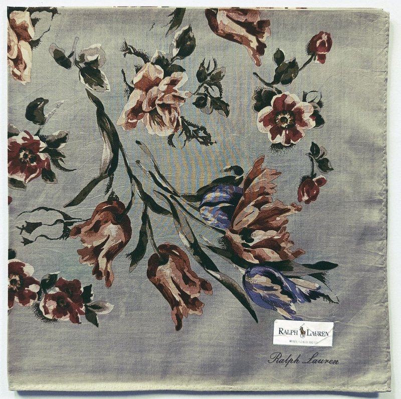 Ralph Lauren 古董手帕 碎花 灰褐色 19.5 x 19.5 英寸 - 手帕/方巾 - 棉．麻 卡其色