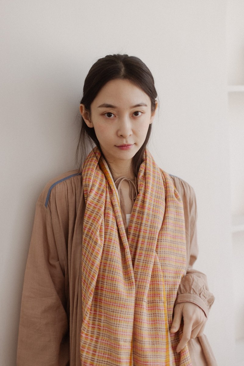 有机棉手织围巾_咖桃格纹 - 围巾/披肩 - 棉．麻 咖啡色