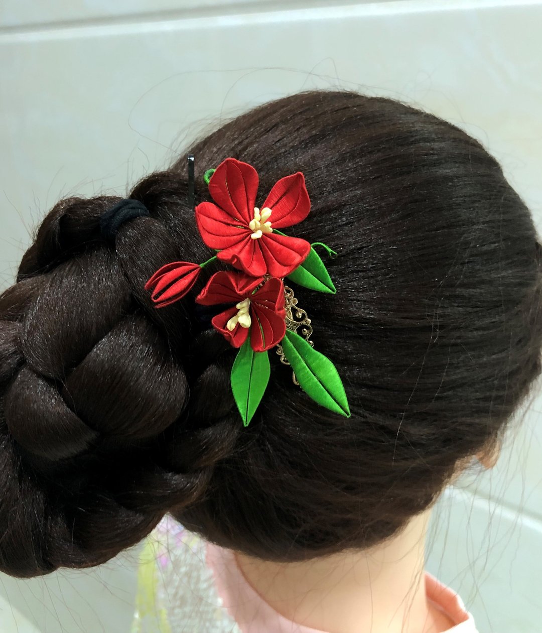 客制 红色小梅花 真丝 发梳 发钗 真丝头饰 和服 宴会发饰 春仔花 - 发饰 - 丝．绢 红色