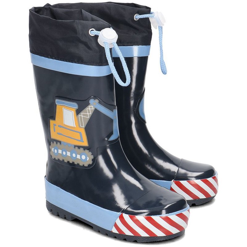 德国PlayShoes 天然橡胶中筒束口防水儿童雨鞋-工程车 - 儿童雨衣/雨具 - 橡胶 蓝色