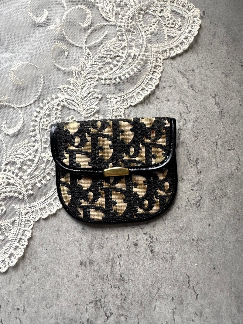 中古正品 Christian Dior Oblique 老花 缇花 零钱包 卡夹 礼物 - 零钱包 - 真皮 黑色