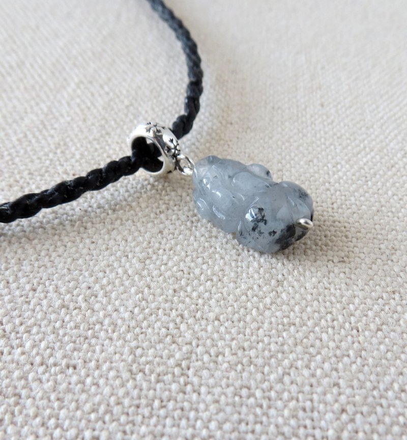 本命年【招财貔貅】冰乌鸡翡翠蚕丝蜡线项链CH09【四股编】招财 - 锁骨链 - 宝石 黑色