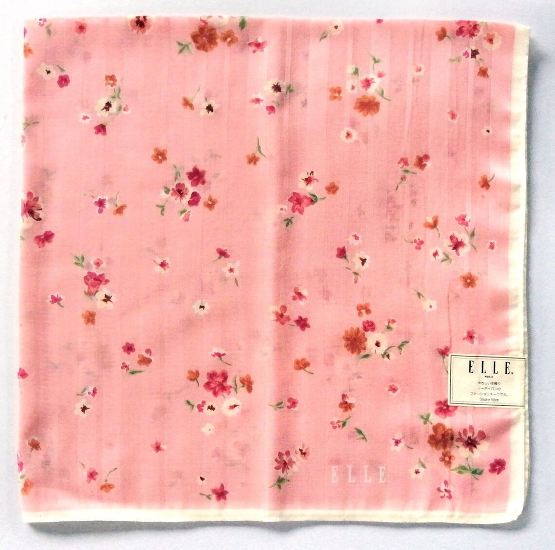 ELLE Paris 复古手帕 女款 粉色花卉 礼物 23 x 23 英寸 - 丝巾 - 棉 粉红色