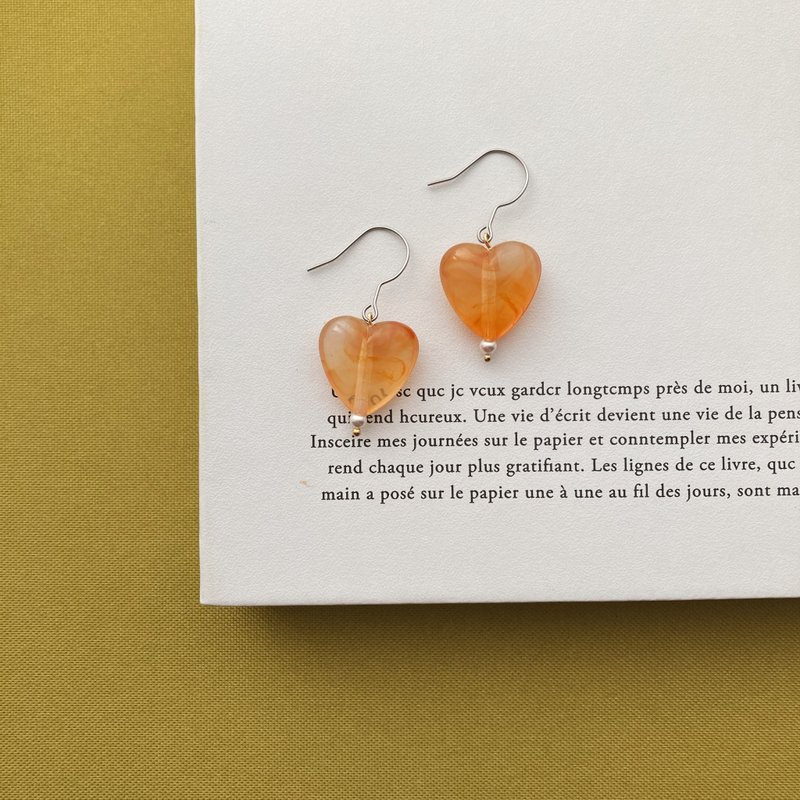 【 橙子 LOVE 】珍珠树脂耳环 - 耳环/耳夹 - 珍珠 橘色