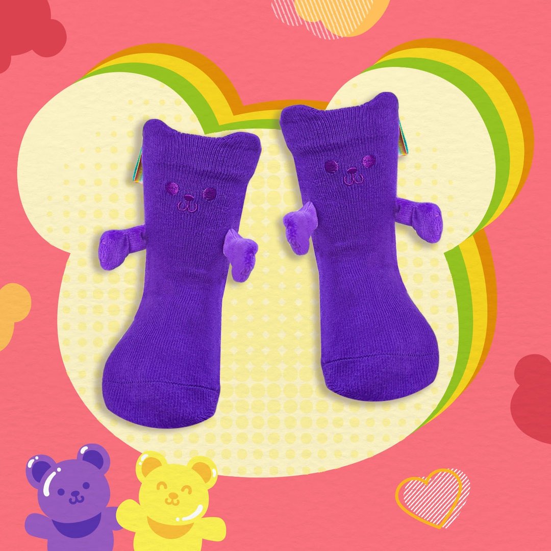 OMYMONSTER 可爱熊宝拖手袜 紫色 - 婴儿袜子 - 棉 紫色