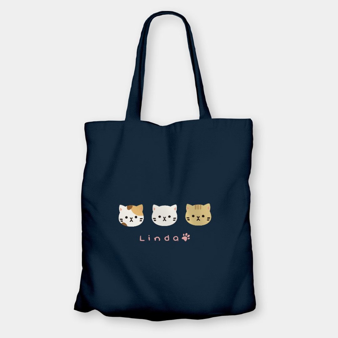 猫头 定制化英文名 环保购物袋 侧背包 tote 帆布袋 PU009 - 侧背包/斜挎包 - 棉 卡其色