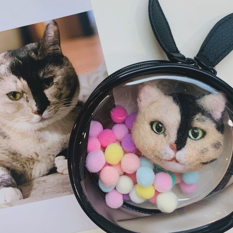 订制款 针毡可爱圆润猫脸 羊毛毡吊饰 - 钥匙链/钥匙包 - 羊毛 黑色