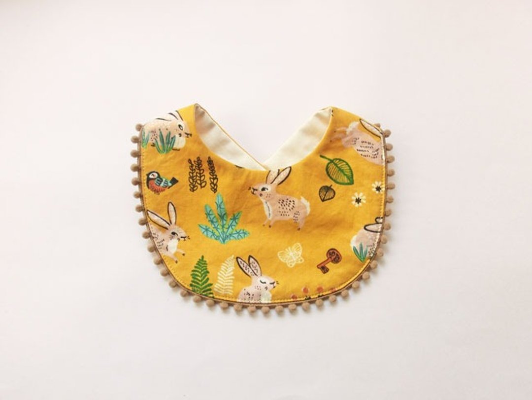 Organic Cotton Bib / Rabbits - 围嘴/口水巾 - 棉 橘色
