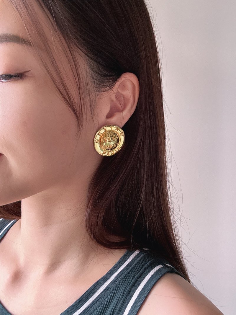 中古正品 Celine 镀金星球耳夹 90年代 古董珠宝 礼物 宴会首饰 - 耳环/耳夹 - 其他金属 金色