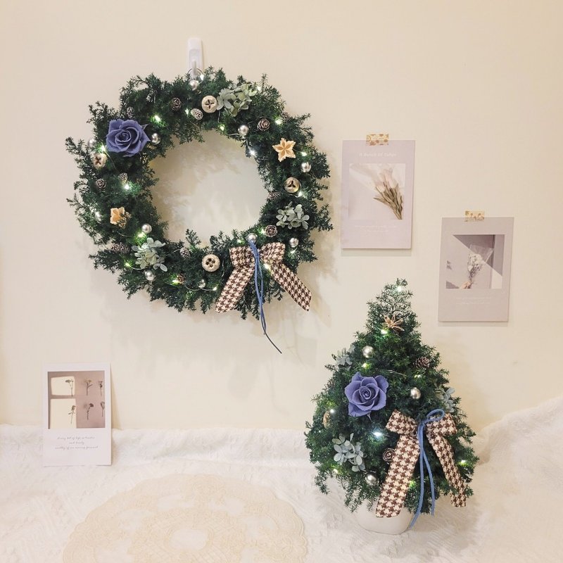 永生雪松圣诞树摆饰_花圈_有灯_附礼盒_圣诞礼盒 - 干燥花/捧花 - 植物．花 