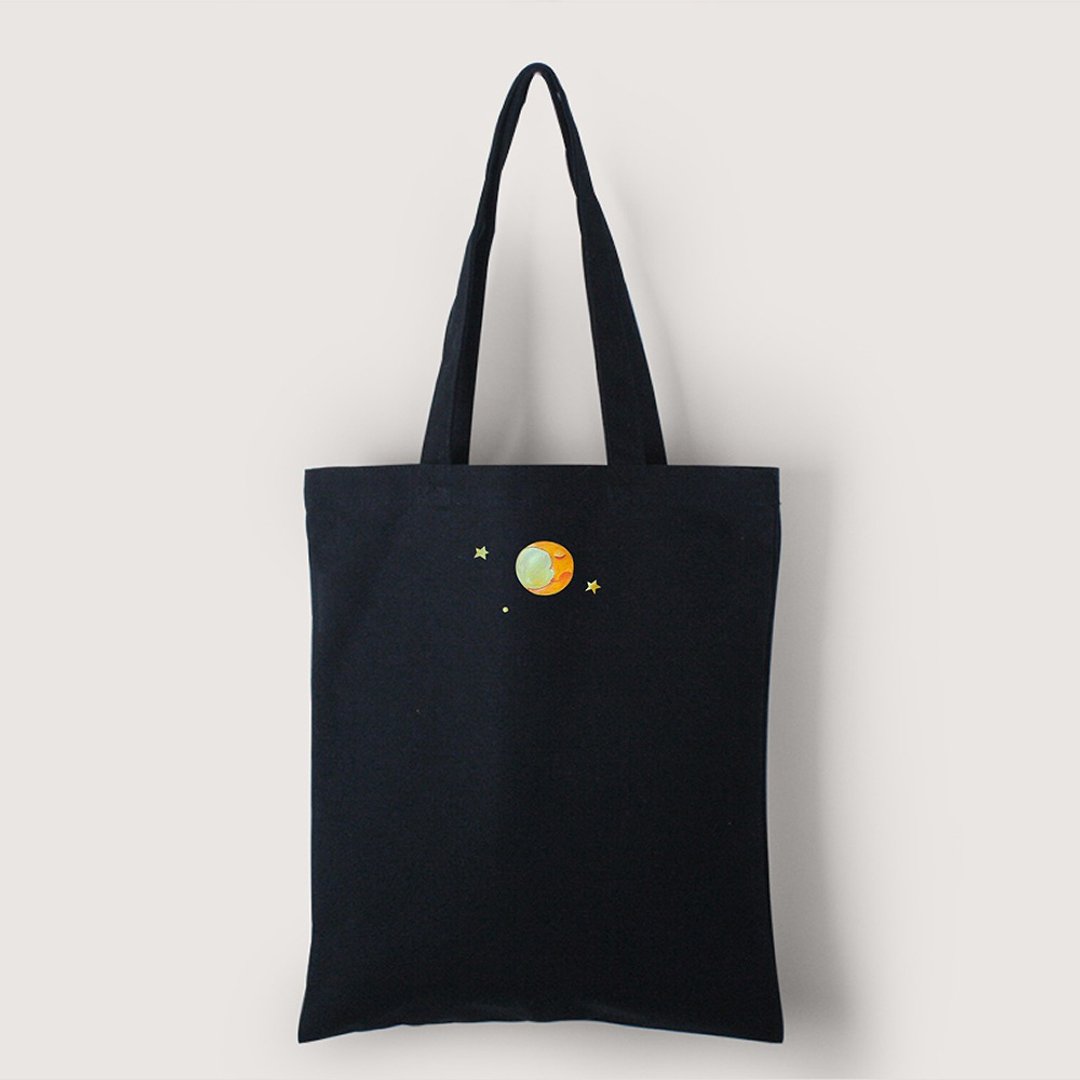\ 出清 /【插画款】小村画家 - 星月 | 直式帆布袋 - 侧背包/斜挎包 - 棉 黑色