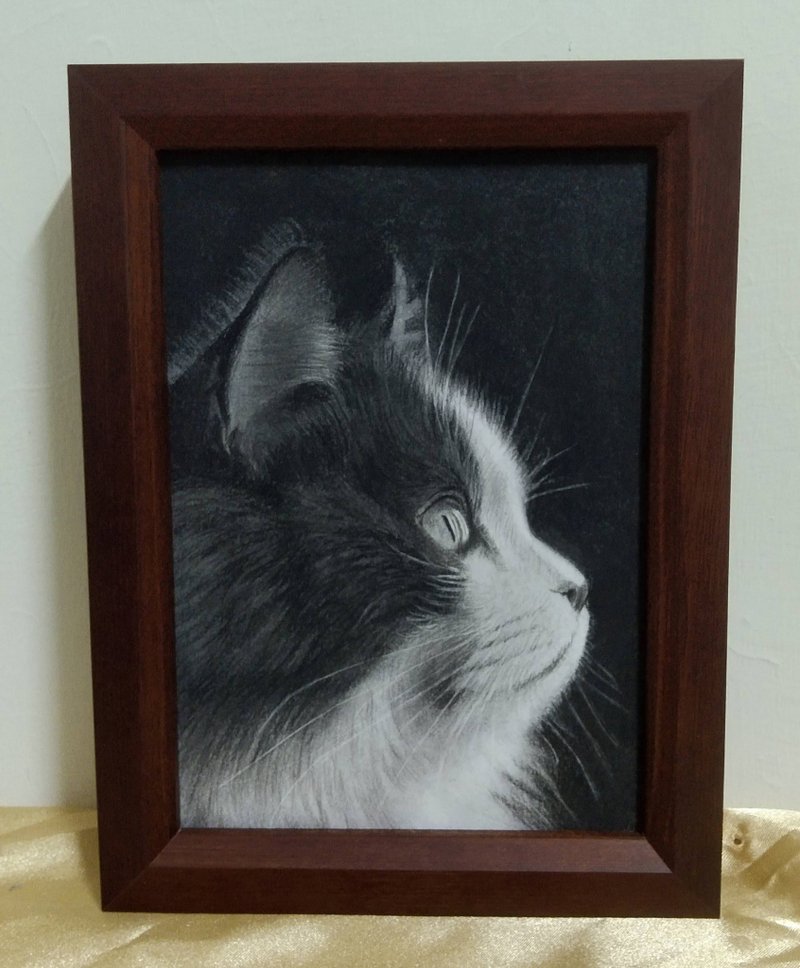 摆设 / 猫 / 炭精笔画 / 原稿 / 含框 - 海报/装饰画/版画 - 纸 