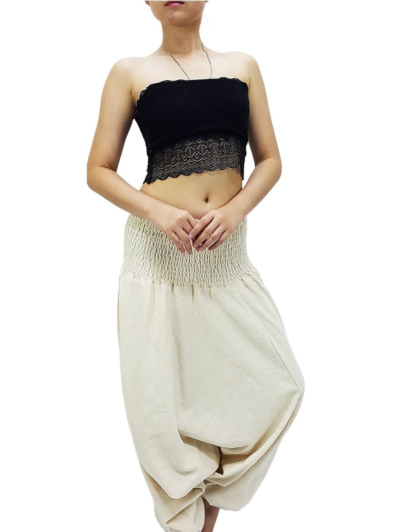 Women Harem Pants Organic Cotton Pants Aladdin Pants Drop Crotch Pants Jumpsuit - 女装长裤 - 棉．麻 白色