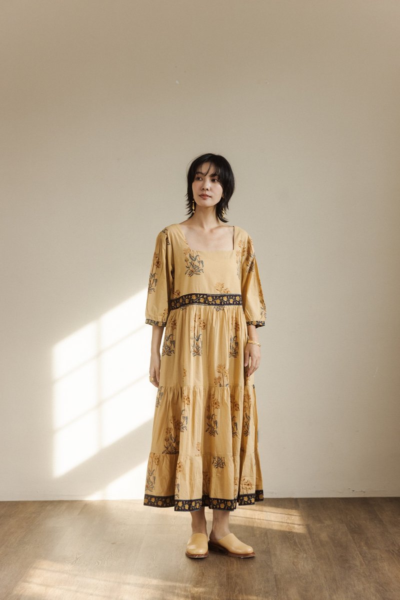 前后方领古典洋装_咖 - 洋装/连衣裙 - 棉．麻 咖啡色