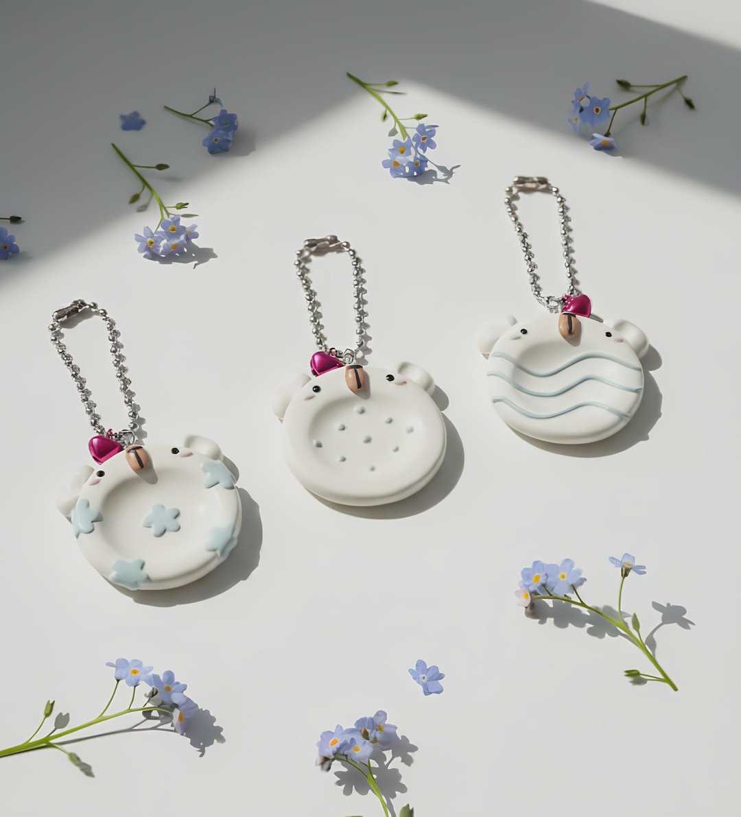 Worry Stone 钥匙圈 舒压石 手工制作 尺寸 3.5 厘米。价格/1 件 - 吊饰 - 其他材质 白色