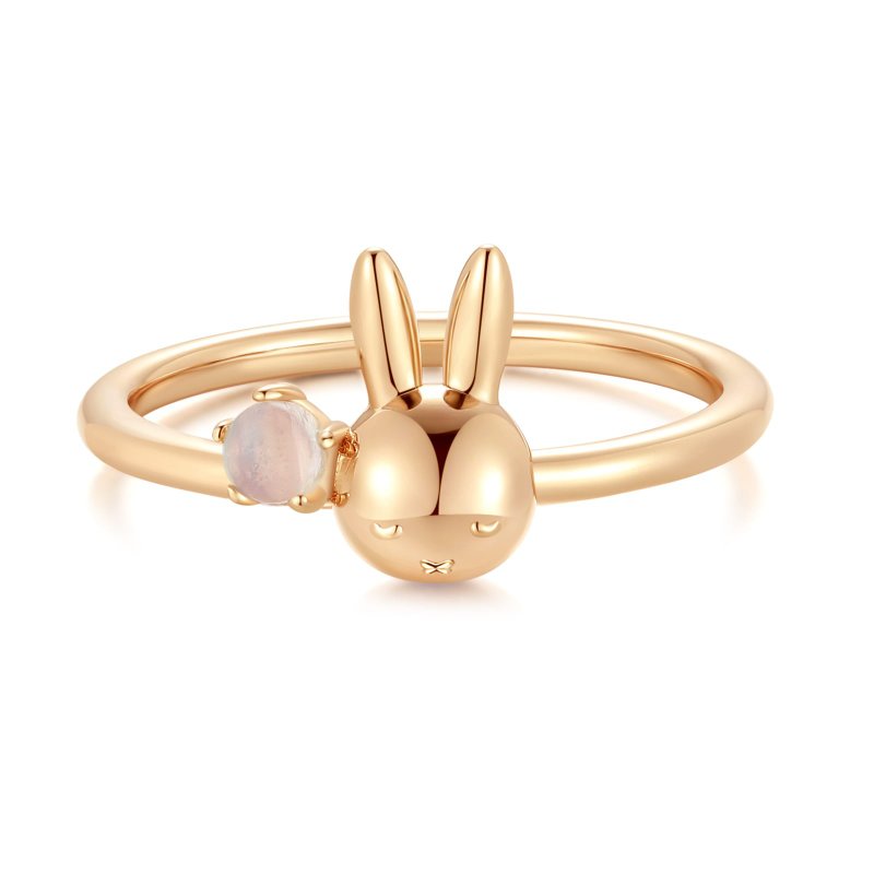 【Pinkoi x miffy】LOVE BY THE MOON 月亮石纯银戒指 金/银 - 戒指 - 纯银 金色