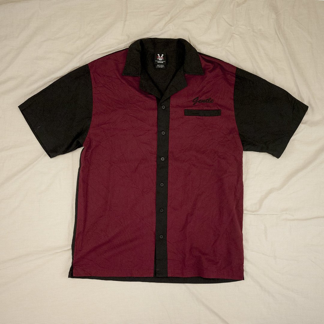 Hilton bowling shirts 保龄球衬衫 黑 酒红 电绣 短袖衬衫 古着 - 男装衬衫 - 棉．麻 红色