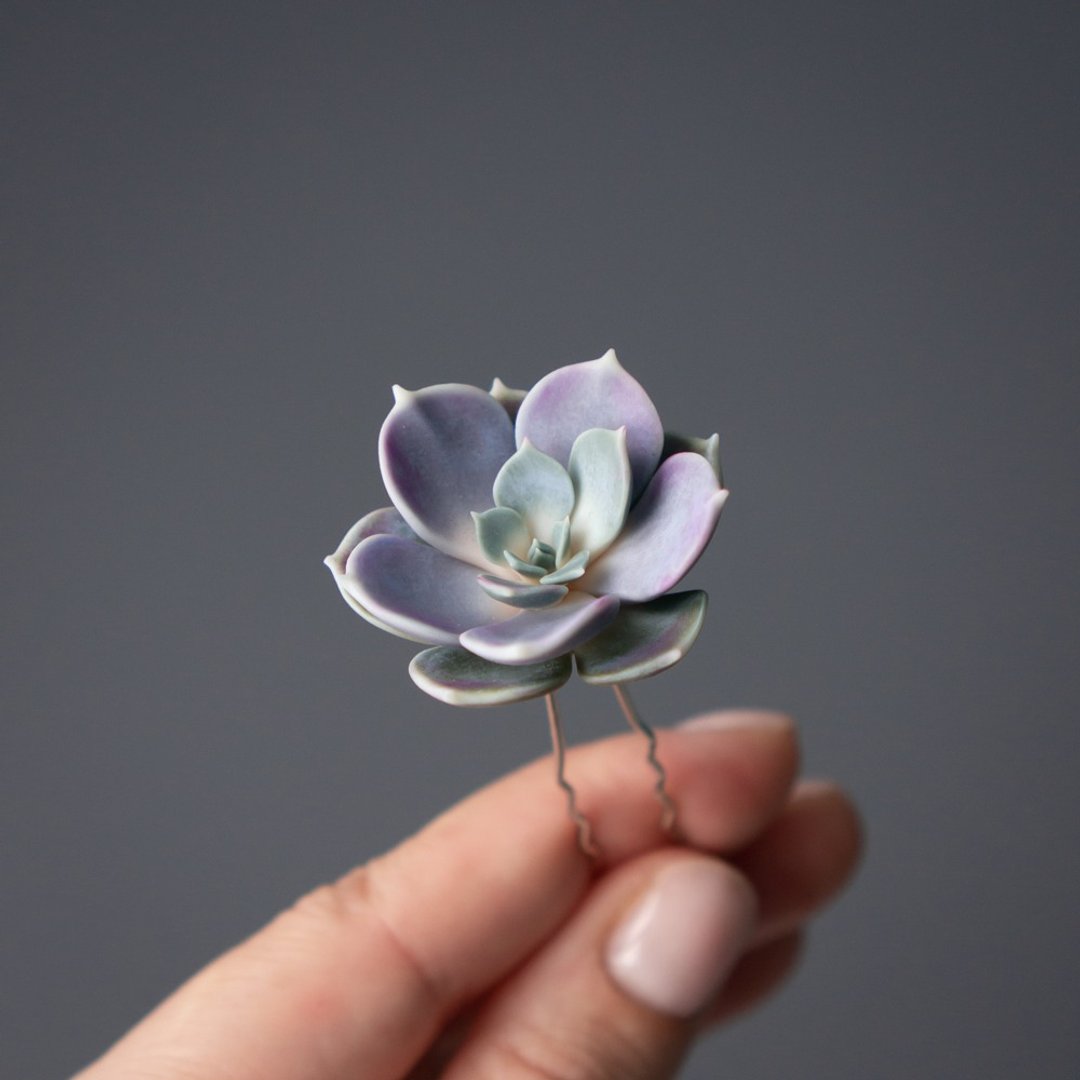 “Echeveria Perle Von Nurnberg”多肉发簪，一件 - 发饰 - 其他材质 蓝色