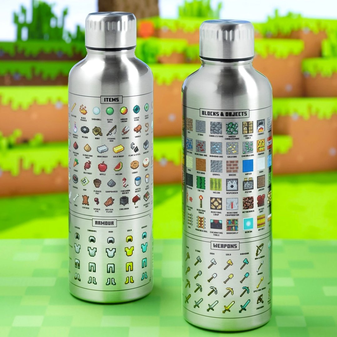 【最佳礼物】官方授权Minecraft 500mL 金属水瓶/壶 - 茶具/茶杯 - 不锈钢 多色