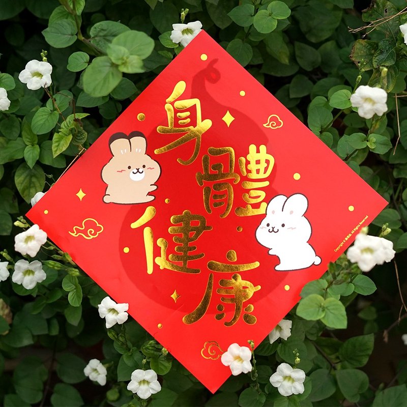 兔仙创意春联挥春福字贴原创斗方INS身体健康新年装饰 - 红包/春联 - 纸 红色