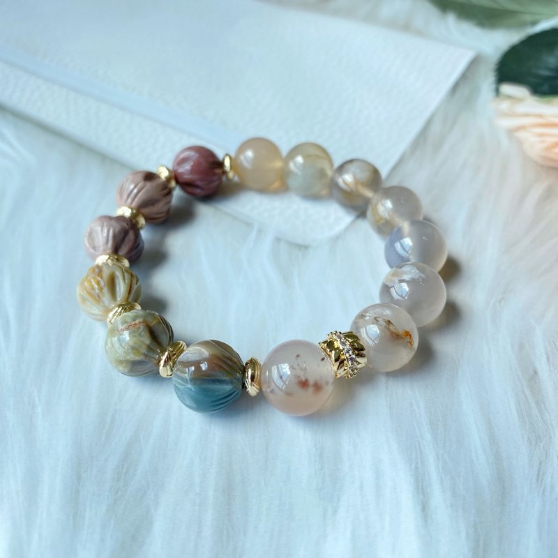 阿拉善玛瑙 铁纹樱花玛瑙 || 人缘 姻缘 辟邪 招财 助眠 水晶 - 手链/手环 - 水晶 多色