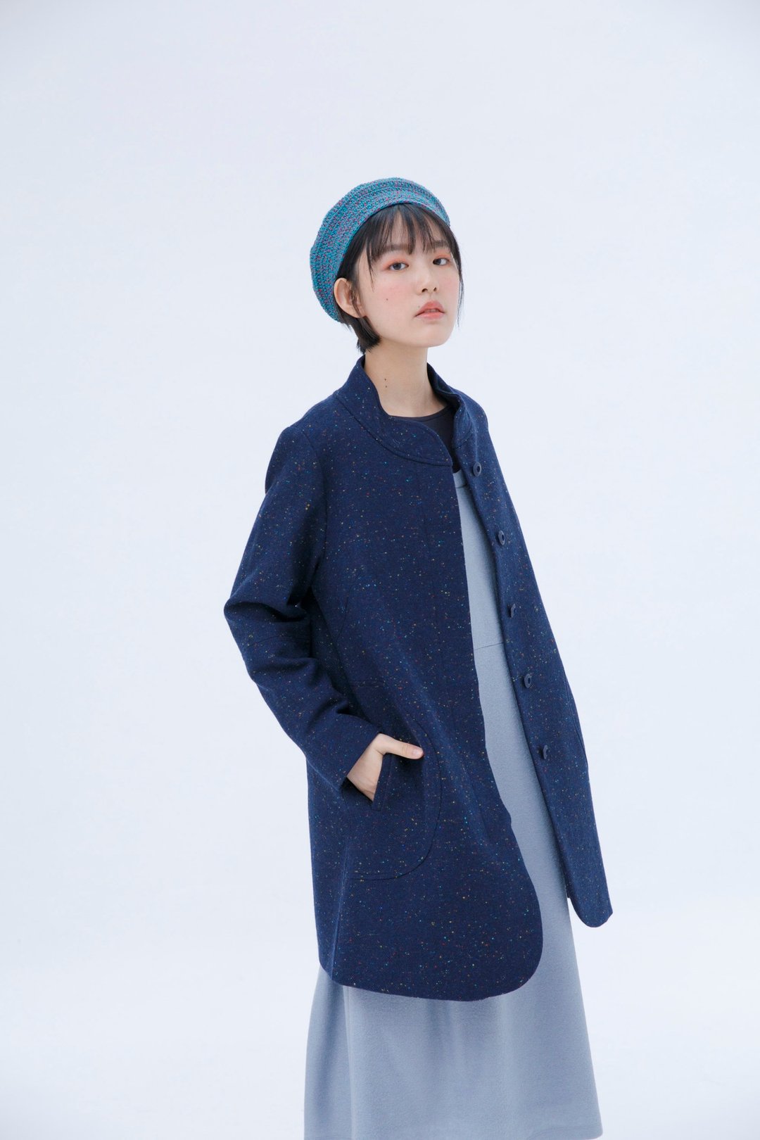 古德女子的英伦约会无领羊毛保暖大衣-古钟蓝 - 女装西装外套/风衣 - 羊毛 蓝色