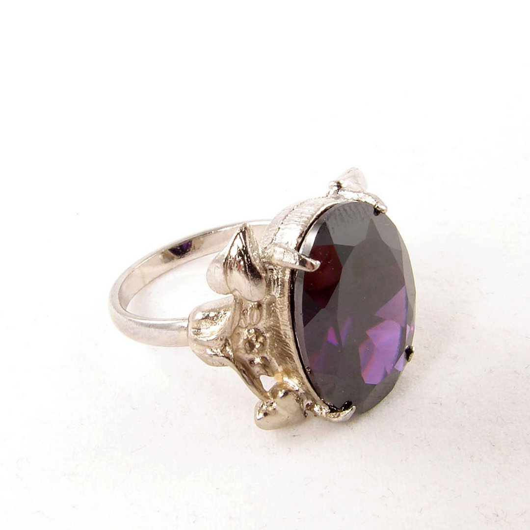 紫钻可调式戒指  violet oval glass stone statement ring jewelry - 戒指 - 玻璃 紫色