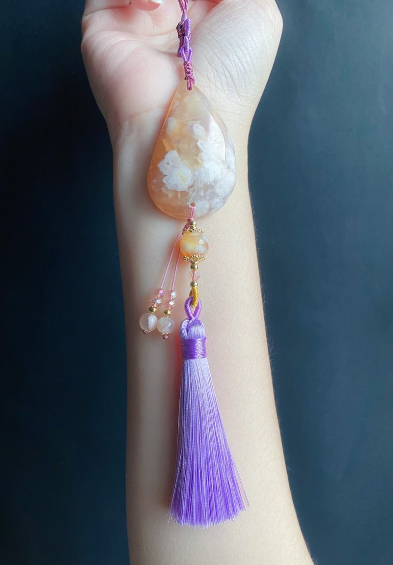 【售出】樱花玛瑙 飘龙纹渐层花 水晶 包挂 车挂 闺密 天然石 - 挂绳/吊绳 - 水晶 紫色