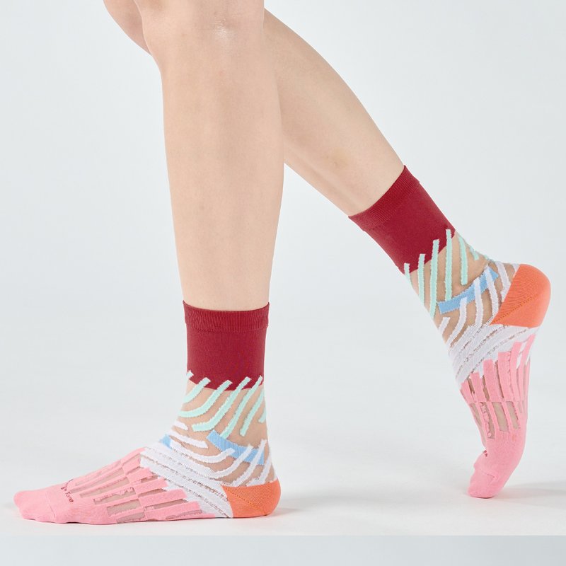 华尔滋 透明纱中筒袜 - 粉红(M) - 袜子 - 棉．麻 粉红色