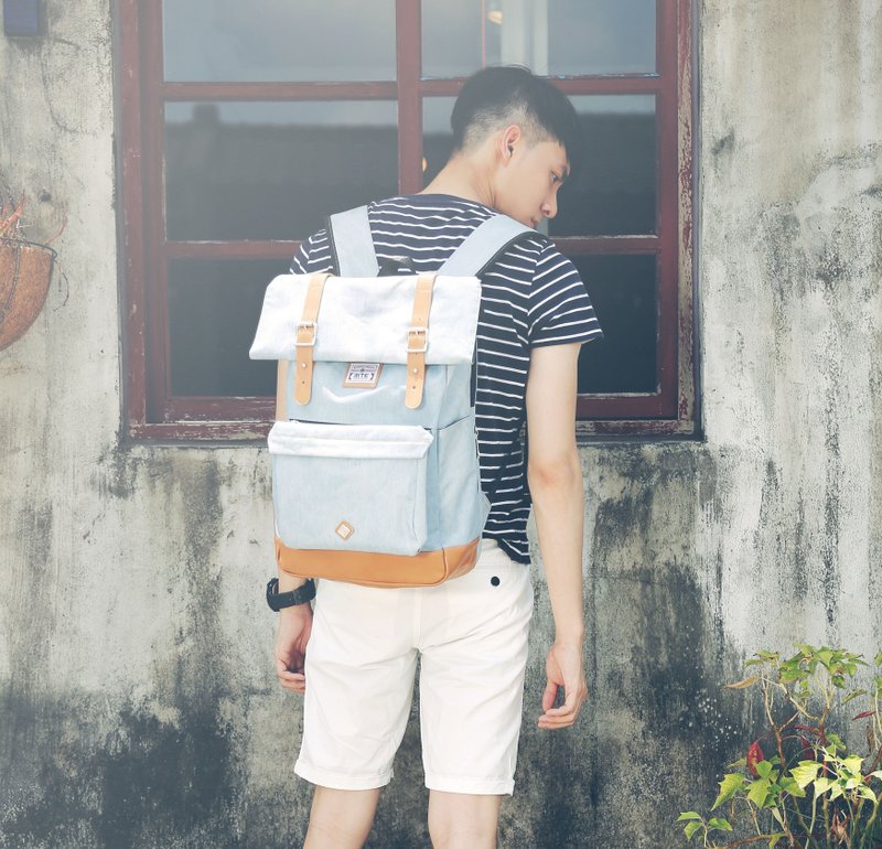 2016进化版RITE 双生包║飞行包 x 古着包(L)-浅牛仔║ - 侧背包/斜挎包 - 聚酯纤维 蓝色