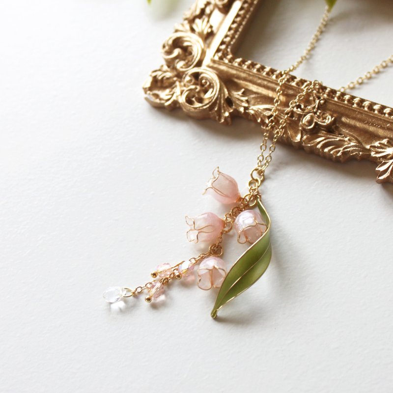 【柔粉铃兰项链】 铃兰 渐层粉色 手工树脂项链 14KGF 项链 - 项链 - 树脂 粉红色