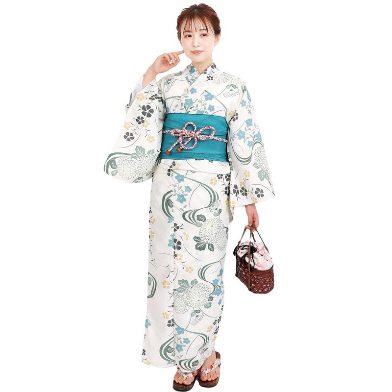 日本 和服 聚酯纤维 梭织 女性 浴衣 腰带 2件组 F Size X41-09B - 其他 - 聚酯纤维 