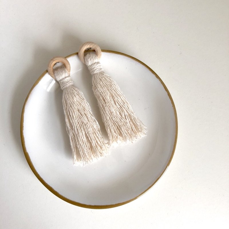 手工 _ 流苏耳环 _ 纯粹 - 耳环/耳夹 - 木头 卡其色