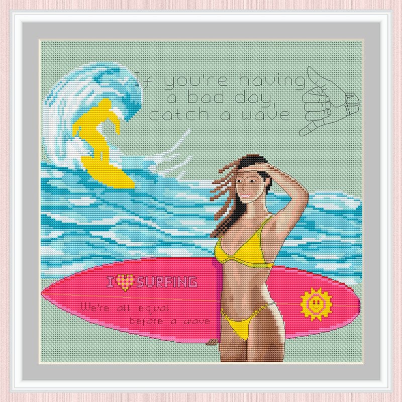 Surfing Cross Stitch Pattern | Surfer | Surfer Girl | SurfRider - 手工艺教程/工具书 - 其他材质 