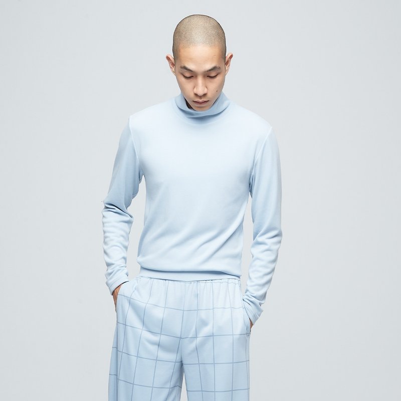 Reboot-简约高领上衣(中性)-迷雾蓝 - 男装上衣/T 恤 - 聚酯纤维 蓝色