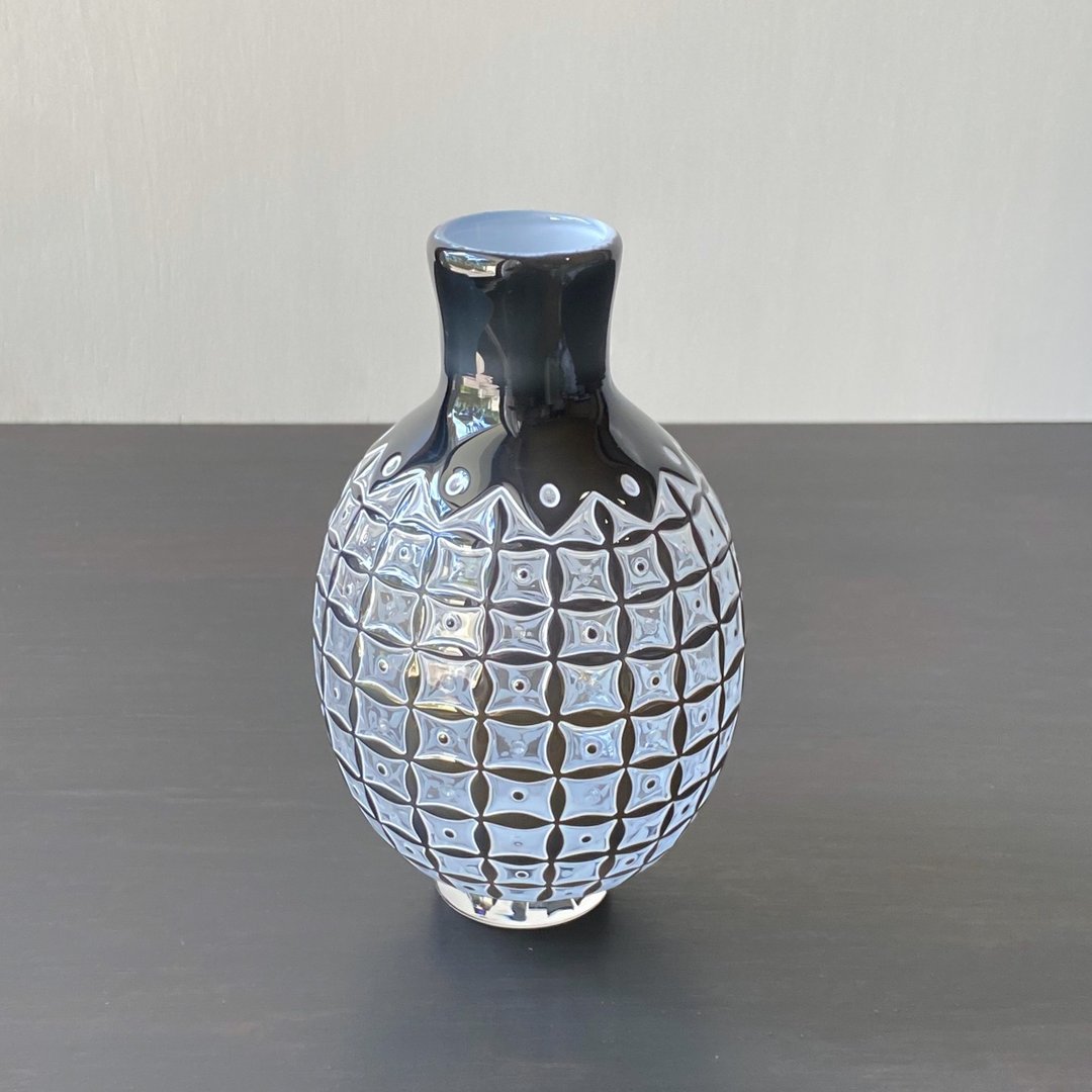 Blown glass vase black lattice - 花瓶/陶器 - 玻璃 