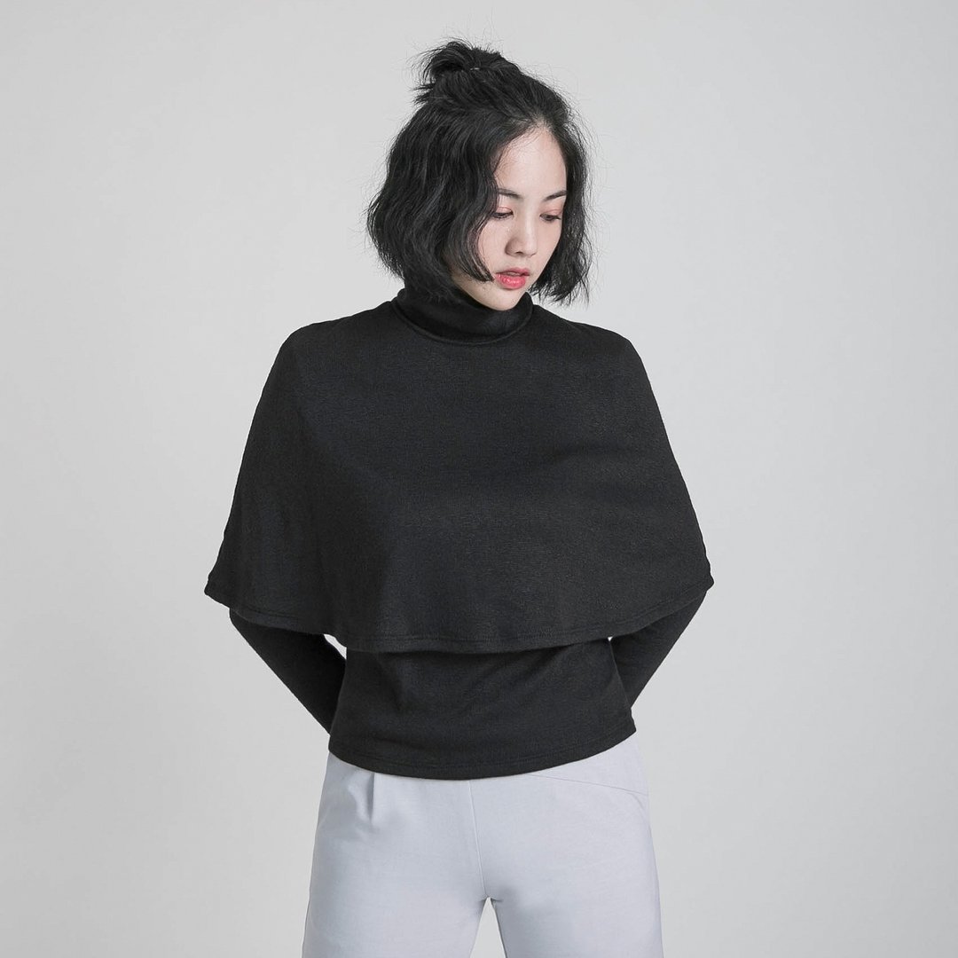 Dim 阑珊双层高领上衣_8AF006_黑 - 女装上衣 - 棉 黑色